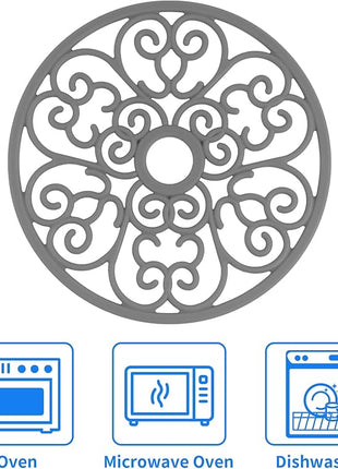 CHEFBEE 3PCS Silicone Trivet Mat - Flexible Non-Slip Heat Resistant Modern Kitchen Teapot Trivets Set for Hot Dishes, Table, Countertop Gray