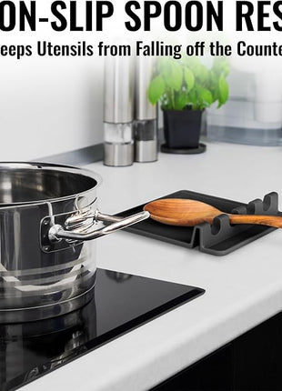 Zulay Kitchen Extra Large Silicone Utensil Rest with Drip Pad for Multiple Utensils - BPA-Free Heat-Resistant Spoon Rest & Spoon Holder for Stove Top - Kitchen Utensil Holder for Spoon - Black
