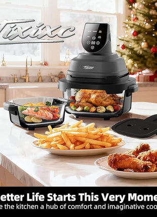 5-in-1 Portable Glass Air Fryer - 4QT & 6-Cup Non-Toxic Glass Containers with Lids, Silicone Mat, 1500W Small Air Fryer, 90% Less Oil, Dishwasher/Freezer Safe for Single Servings, Family Meals