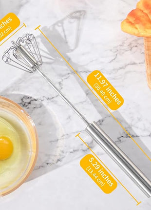 Newness Egg Whisk, [2 Pack] Stainless Steel Blender for Home - Versatile Tool for Egg Beater, Milk Frother, Hand Push Mixer Stirrer - Kitchen Utensil for Blending, Whisking, Beating