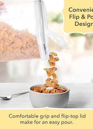 Simply Gourmet Airtight Cereal Containers with Lids – 3 Piece Tall Kitchen Pantry Organization Set, BPA-Free Clear Plastic, Pour Spout Lids for Breakfast Cereal, Rice, Flour, Sugar, Snacks