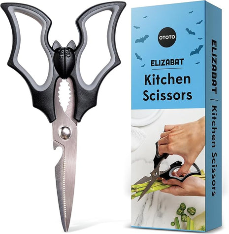 OTOTO Elizabat Kitchen Scissors - Halloween Goth Cute Bat Kitchen Shears, Gothic Scissors Utensils - Spooky Bats Halloween Gifts, Cute Gadgets