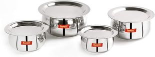 Sumeet Stainless Steel Belly Shape 4 Pc Tope/Cookware/Pot Set with Lid 380ML, 500ML, 780ML, 1.1Ltr, (Silver)
