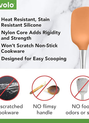 Tovolo Spoon Spatula Spoonula with Stainless Steel Handle Ergonomic Grip Apricot Orange, Silicone Scoopula Kitchen Utensil Non Scratch Easy Clean Dishwasher Safe Heat Resistant Scoop Spatula