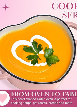 Paris Hilton Enameled Cast Iron Dutch Oven Heart-Shaped Pot with Lid, Dual Handles, Works on All Stovetops, Oven Safe to 500°F, 2-Quart, Pink