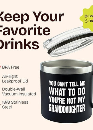 KLUBI You Can't Tell Me What To Do You're Not My Granddaughter - Birthday Gifts for Grandpa 14oz Grandpa Tumbler Grandfather Gift Best Gifts For Elderly Dad Grandpa Gifts from Grandkids