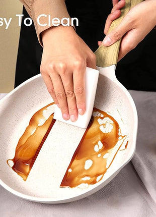 JEETEE 8 Inch Nonstick Frying Pan, Stone Coating Cookware, Nonstick Omelette Pan with Heat-Resistant Handle, Compatible with All Stoves (Beige)