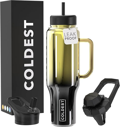 Coldest Tumbler with Handle and Straw - 100% Spill Proof Tumbler with Straw (3 Lids) - Stainless Steel Insulated Leakproof Tumblers for Women & Men - Cup Holder Friendly - 46 oz (Imbued Nova)