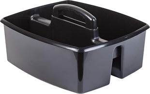 Storex 2-Compartment Large Caddy – Multipurpose Classroom Organizer with Handle, Black, 1-Pack (00973A06C)