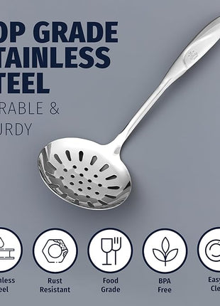 Zulay Kitchen Stainless Steel Slotted Spoon - 14.5” Large Skimmer Frying Spoon for Draining & Serving - Heat-Resistant, Rust-Proof & Dishwasher Safe Kitchen Utensil for Everyday Use