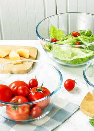 WhiteRhino Glass Mixing Bowls Glass Bowls with Lids Set(4.5QT,2.7QT, 1.1QT),Large Salad Bowls,glass mixing bowl Space-Saving Nesting Storage bowls for Cooking,Baking,Prepping,Dishwasher Safe