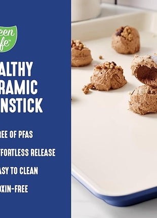 GreenLife Bakeware 18” x 13” Half Cookie Sheet Baking Pan, Non-Toxic PFAS-Free Healthy Ceramic Nonstick, Oven Safe to 450°F, Easy Release, Even Heating, Easy Clean, Navy