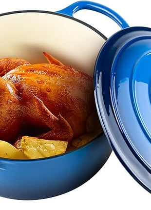 Miereirl 6 Quart Enameled Dutch Oven Pot with Lid, Cast Iron Dutch Oven with Dual Handles for Bread Baking, Cooking, Non-stick Enamel Coated Cookware (Dark Blue)