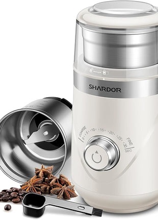 SHARDOR Electric Super Silent Blade Coffee Grinder, Timed Grind Control Rotary Knob, Adjustable Coarse to Fine for Coffee Beans, Spices & Herbs, with 1 Removable Stainless Steel Bowl, Cream
