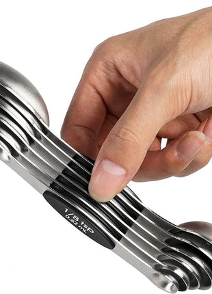 Magnetic Measuring Spoons Set of 6 Stainless Steel Dual Sided Stackable Teaspoon for Measuring Dry and Liquid Ingredients