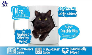 Winston & Bear Black Cat Coffee Mug - Funny Ceramic Coffee Mug Gift for Cat Lovers - Cute Novelty Cup for Men and Women (11oz)