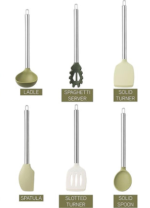 COOK WITH COLOR Silicone Cooking Utensils, Kitchen Utensil Set, Easy to Clean Silicone Kitchen Utensils, Cooking Utensils for Nonstick Cookware, Kitchen Gadgets Set, 10 Pieces, Green