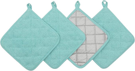 Cotton Pot Holders Cotton Made Machine Washable Heat Resistant Everyday Kitchen Basic Terry Pot Holder, Hot Pads, Trivet for Cooking and Baking Set of 4 (Sky Blue)