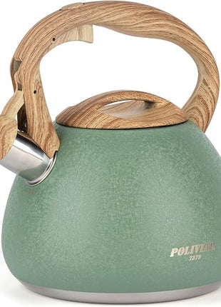 POLIVIAR Tea Kettle, 2.7 Quart Stovetop Tea Kettle, Audible Whistling Teapot with Crackle Finish, Food Grade Stainless Steel for Anti-Rust, Anti Hot Handle, Suitable for All Heat Sources (JX2023-LRG)