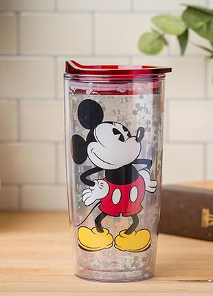 Silver Buffalo Disney Vintage Mickey Mouse Since 1928 Double Wall Travel Tumbler with Slide Close Lid, 20 Ounces