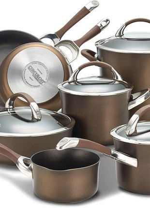 Circulon Symmetry Dishwasher Safe Hard Anodized Nonstick Cookware Pots and Pans Set, 11-Piece, Chocolate