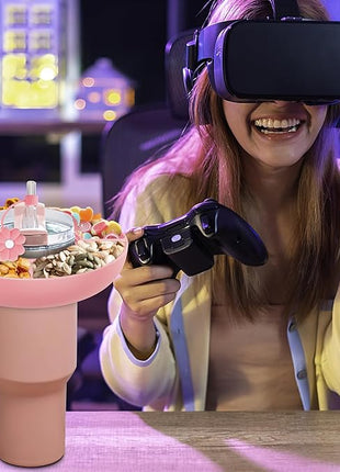 Snack Bowl for Stanley Cup 40 oz with Handle-Perfectly Compatible with Stanley Quencher H2.0 Tumbler 40 oz with Handle, Reusable Silicone Snack Tray, Stanley cup accessories (Pink Snack Bowl)