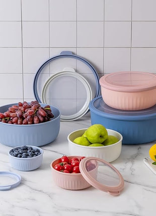 COOK WITH COLOR Prep Bowls with Lids- Wide and Deep Nesting Plastic Small Mixing Bowl Set with Lids, 12 Piece Set - Wide Bowls, Blue/Pink
