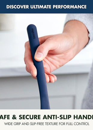 GreenPan Silicone Solid Turner Spatula, Flipping Cooking Kitchen Utensil, Flexible Rubber Nonstick Cookware, Rigid Steel Core, Heat-Resistant, Anti-Slip Handle, BPA-Free, Dishwasher Safe, Blue