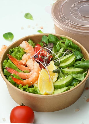 36oz 50 Sets Large Kraft Paper Bowls with Lids, Disposable Bowls with Lids, Paper Salad Bowls, Paper Food Container with Lid Perfect for Hot/Cold Food, Soup, Salad, Ice Cream