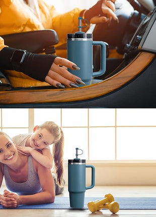 Silicone Spill Stopper Set Compatible with Stanley Cup 2.0 30oz & 40oz with Straw Cover (Set of 2, Blue Spruce)