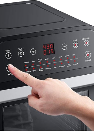 GoWISE USA GW44800-O Deluxe 12.7-Quarts 15-in-1 Electric Air Fryer Oven with Rotisserie and Dehydrator + 50 Recipes QT, Black/Silver