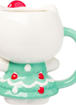 Silver Buffalo Sanrio Hello Kitty Holiday Christmas Tree Dress 3D Sculpted Ceramic Mug, 20 Ounces