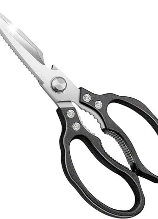 CGBE Kitchen Scissors All Purpose Heavy Duty, Ultra Sharp Stainless Steel Kitchen Shears Dishwasher Safe, Cooking Shears for Chicken, Poultry, Fish, Meat, Herbs & Grapes with Non-Slip Grips - Black