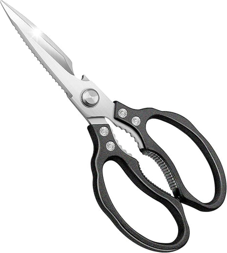 CGBE Kitchen Scissors All Purpose Heavy Duty, Ultra Sharp Stainless Steel Kitchen Shears Dishwasher Safe, Cooking Shears for Chicken, Poultry, Fish, Meat, Herbs & Grapes with Non-Slip Grips - Black