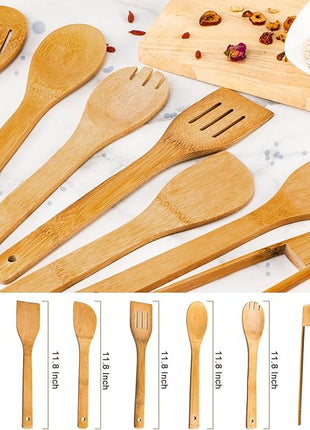 Wooden Spoons for Cooking 7-Piece, Kitchen Nonstick Bamboo Cooking Utensils Set, Carbonized Bamboo Durability Spatula Spoon for Everyday Use