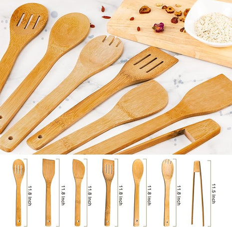 Wooden Spoons for Cooking 7-Piece, Kitchen Nonstick Bamboo Cooking Utensils Set, Carbonized Bamboo Durability Spatula Spoon for Everyday Use