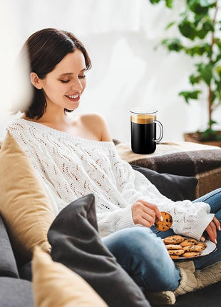 LUXU Glass Coffee Tea Cups(Set of 4)-13 oz,Clear Glass Mugs,Tall Drinking Glasses for Cappuccino,Latte,Espresso,Lead-free Drinking Glasses Great for Juice,Water,Beer,Milk Hot And Cold Drinks