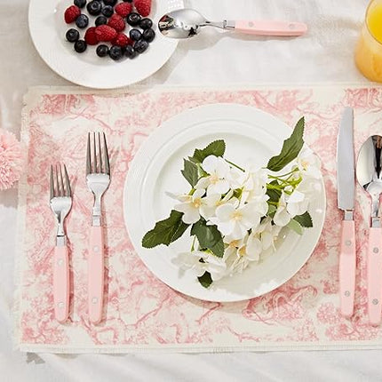 ANNOVA Silverware Set, Retro/Rivet Colorful Stainless Steel Tableware Kitchen Flatware Set Utensils, Includes Dinner Knives, Forks, Spoons, Salad Forks & Dessert Spoons (Light Pink, 20 Pieces)