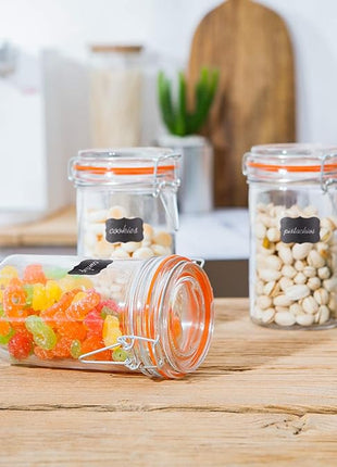 Encheng Glass Jars With Airtight Lids, 16 oz Glass Jars With Leak Proof Rubber Gasket,Wide Mouth Mason Jars With Hinged Lids For Kitchen Canisters,Glass Storage Containers 12 Pack