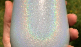 CHILLOUT LIFE 12 oz Stainless Steel Wine Tumbler with Lid - Double Wall Vacuum Insulated Wine Cup Glass Keeping Cold & Hot for Coffee, Champagne, Cocktails, Ice Cream - Holographic Glitter