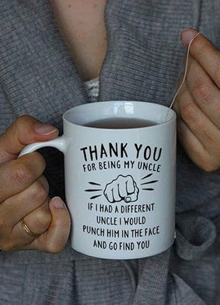 DQG CVT Best Uncle Gift - Thank You for Being My Uncle Funny Coffee Mug - Gag Gifts For Uncles - Cool Fathers Day Birthday Christmas Gift Ideas From Niece Nephew - Uncle's Novelty Tea Cup 11oz White