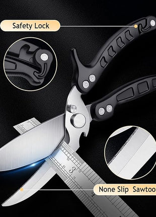 DRAGON RIOT Heavy Duty Poultry Shears - A Must Have Kitchen Shears for Chicken and Meat Cutting - Dishwasher Safe and Stainless Food Kitchen Scissors for Thanksgiving(Black)