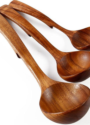 Wooden Ladle for Soup, 3Pcs Wooden Spoons for Cooking, Non-Stick Wood Spoon, Natural Teak Wood Cooking Spoons, Kitchen Utensils Spoons Set