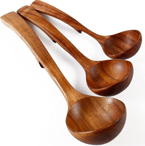 Wooden Ladle for Soup, 3Pcs Wooden Spoons for Cooking, Non-Stick Wood Spoon, Natural Teak Wood Cooking Spoons, Kitchen Utensils Spoons Set