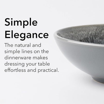 FAIT Round Stoneware 16pc Dinnerware Set for 4, Dinner Plates, Side Plates, Cereal Bowls, Mugs - Reactive Glaze Grey (448158)