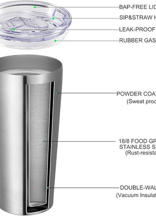 VEGOND 20oz Tumbler Bulk with Lid and Straw 1 Pack, Stainless Steel Vacuum Insulated Tumbler, Double Wall Coffee Cup Travel Mug, Stainless Steel