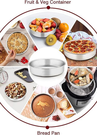 TeamFar 6 Inch Cake Pan, Round Cake Pan Tier Baking Pans Set Stainless Steel, Fit in Pot Pressure Cooker Air Fryer, Healthy & Toxic Free, Mirror Finish & Sturdy, Oven & Dishwasher Safe - Set of 3