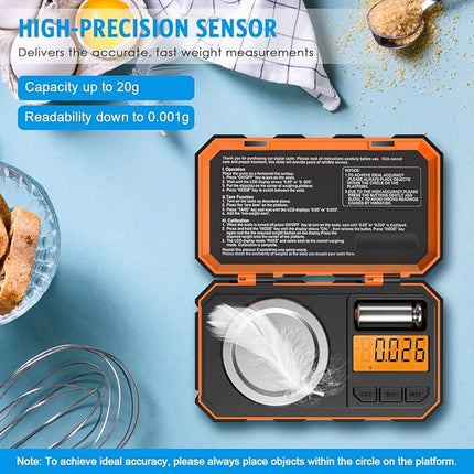 (New Version) AMIR Professional Digital Scale, 20g Pocket Scale with 0.001g Accuracy, Electronic Smart Scale with 20g Calibration Weight (Battery/Tweezers Included)