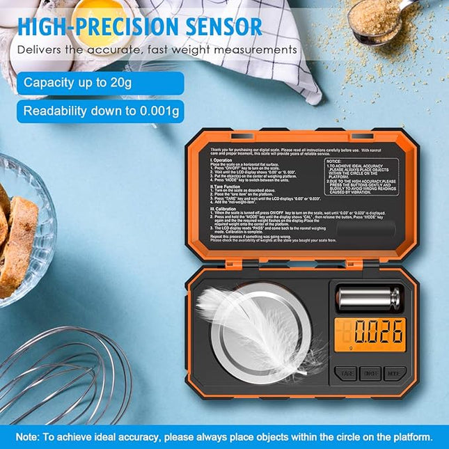 (New Version) AMIR Professional Digital Scale, 20g Pocket Scale with 0.001g Accuracy, Electronic Smart Scale with 20g Calibration Weight (Battery/Tweezers Included)