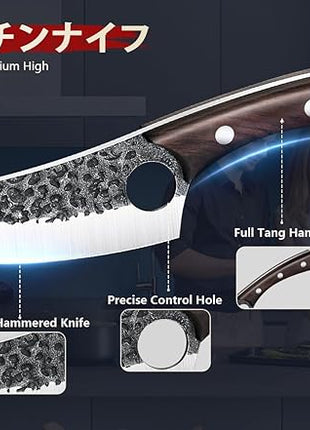 Serbian Chef Knife Set, Hand Forged Knife Set with Bag, Full Tang Kitchen Knife Sets with High Carbon Steel, Meat Cleaver Butcher Boning Knife for Brisket Trimming, Gift for Men Women